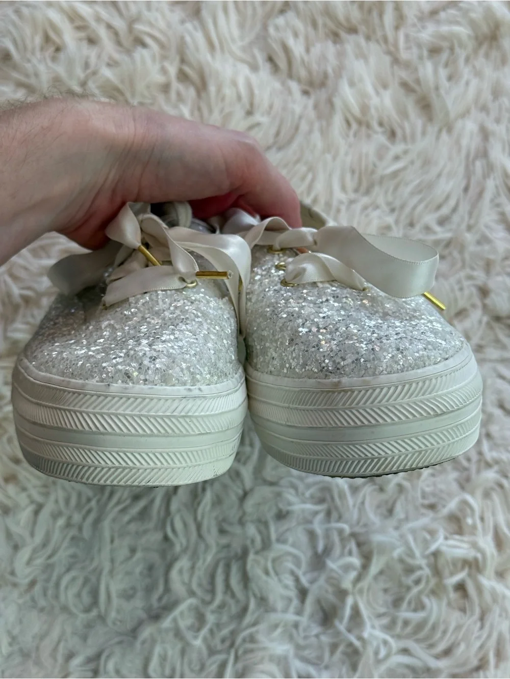 Keds x Kate Spade Glitter Platform Sneakers White Sparkle Shoes Size 8